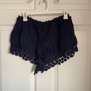Navy blue, lined comfy shorts.